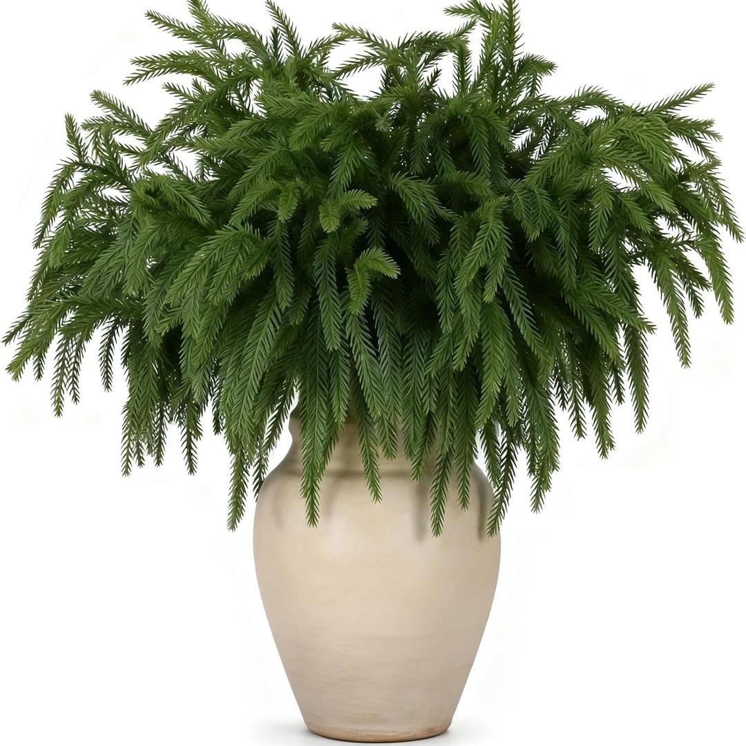 12 Pcs Artificial Norfolk Pine Christmas Branches, 17.8 Inch Ultra Realistic Faux Evergreen Picks for Christmas Garland Wreath Making, Home Decor & DIY Crafts