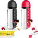 Daily Pill Box Organizer with Water Bottle, 600ML 2 in 1 Daily Pill Box Water Bottle Travel Pill Organizer Drinking Cups Medicine Container Box, for Travel, Office, Outdoor (2 Pcs)