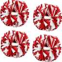 4Pcs Metallic Cheerleading Pom Poms, Creatiee 2 Pair Cheerleader Cheering Squad Pompoms for School Sports Dance Games Team Spirit Cheer (Red-White)