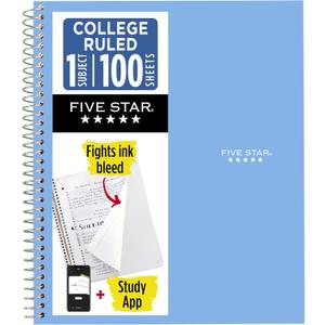 Five Star Spiral Notebook + Study App, 1 Subject, College Ruled Paper, 8.5" x 11", 100 Sheets, Blue (72565)
