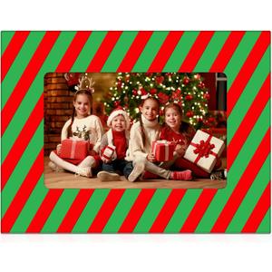 party greeting Christmas Picture Frame 4x6 Christmas Ceramic Photo Frame Decorations Holiday Christmas Xmas Gifts Vertically or Horizontally Suitable for Desktop Use (Red and Green Stripe)