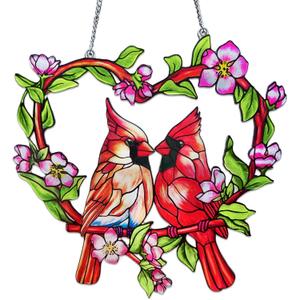 Stained Glass Window Hanging Cardinal Suncatcher, Red Cardinal Gifts for Women, velaboll 10 inch Cardinal Decor for Home Decor, Garden, Patio, Gift for Nature and Bird Lovers