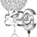 Modern Crystal Wall Light Pendent Lamp Chrome Finish Bedroom Sconce Lighting Fixture with Pull Cord Switch, E14 Socket (Spherical) (Silver)