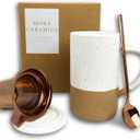 Mora 12oz Ceramic Tea Cup with Infuser, Spoon, Lid - Microwave & Dishwasher Safe