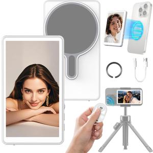 Selfie Monitor Screen Phone- Magnetic Phone Vlog Back Camera Selfie Monitor - 1080P Display can Wirelessly Connect to Mobile Phones - Selfie Screen Compatible with iPhone & Android (White)