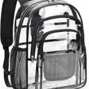 ZORFIN Clear Backpack Heavy Duty for School & Work – 18in Transparent PVC Bag with Large Capacity & Reinforced Straps – See Through Bookbag for Men, Women, Boys & Girls, Workplace Security Black