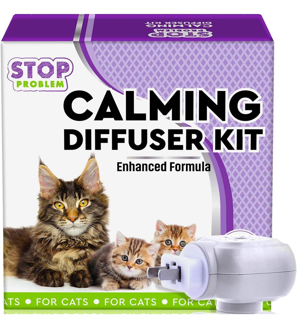 Cat Calming Pheromone Diffuser Effectively Relieve Anxiety Stress Cat Calming Diffuser Comfort for Cats Refill Reduce Fighting Spraying and Scratching Calm Relaxing, 2 Diffuser, 4 Refill(48ml Each)