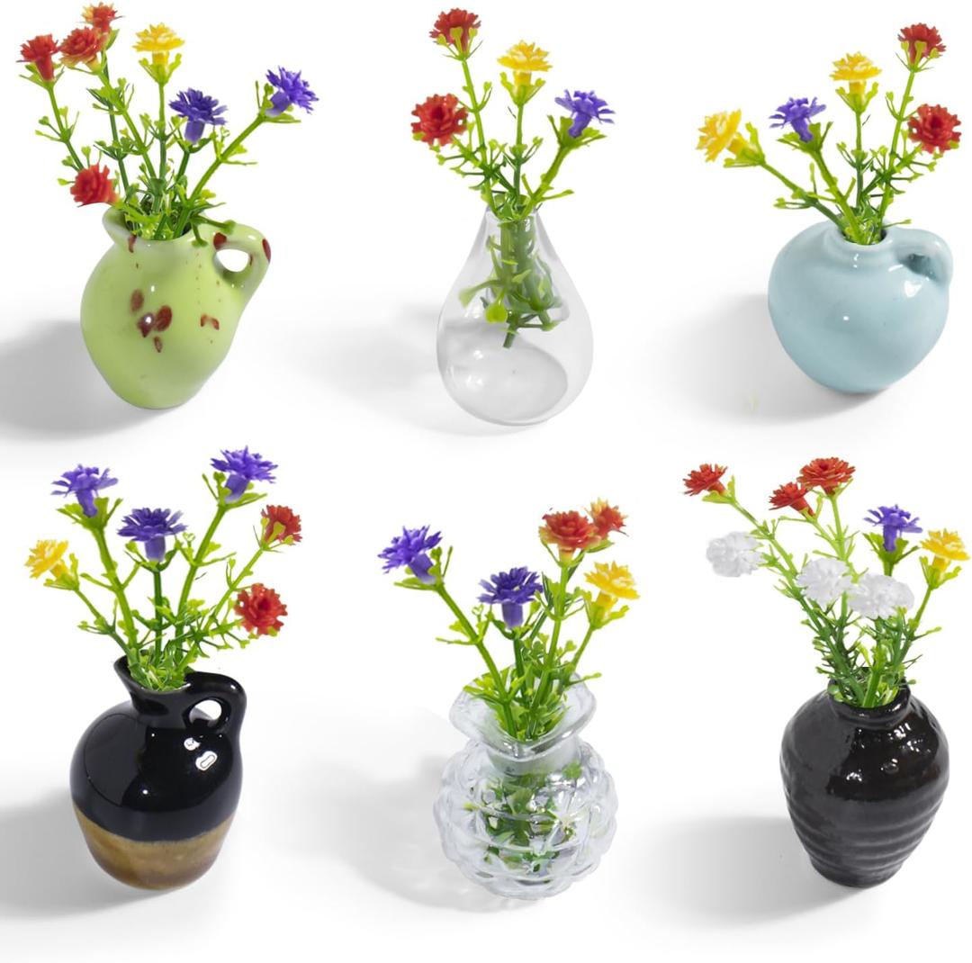 rhinocats Mini Vase Magnets for Fridge,Locker Magnets, Cute Magnetic Ceramic Vases for Refrigerator Kitchen Locker Office (6 Pack)