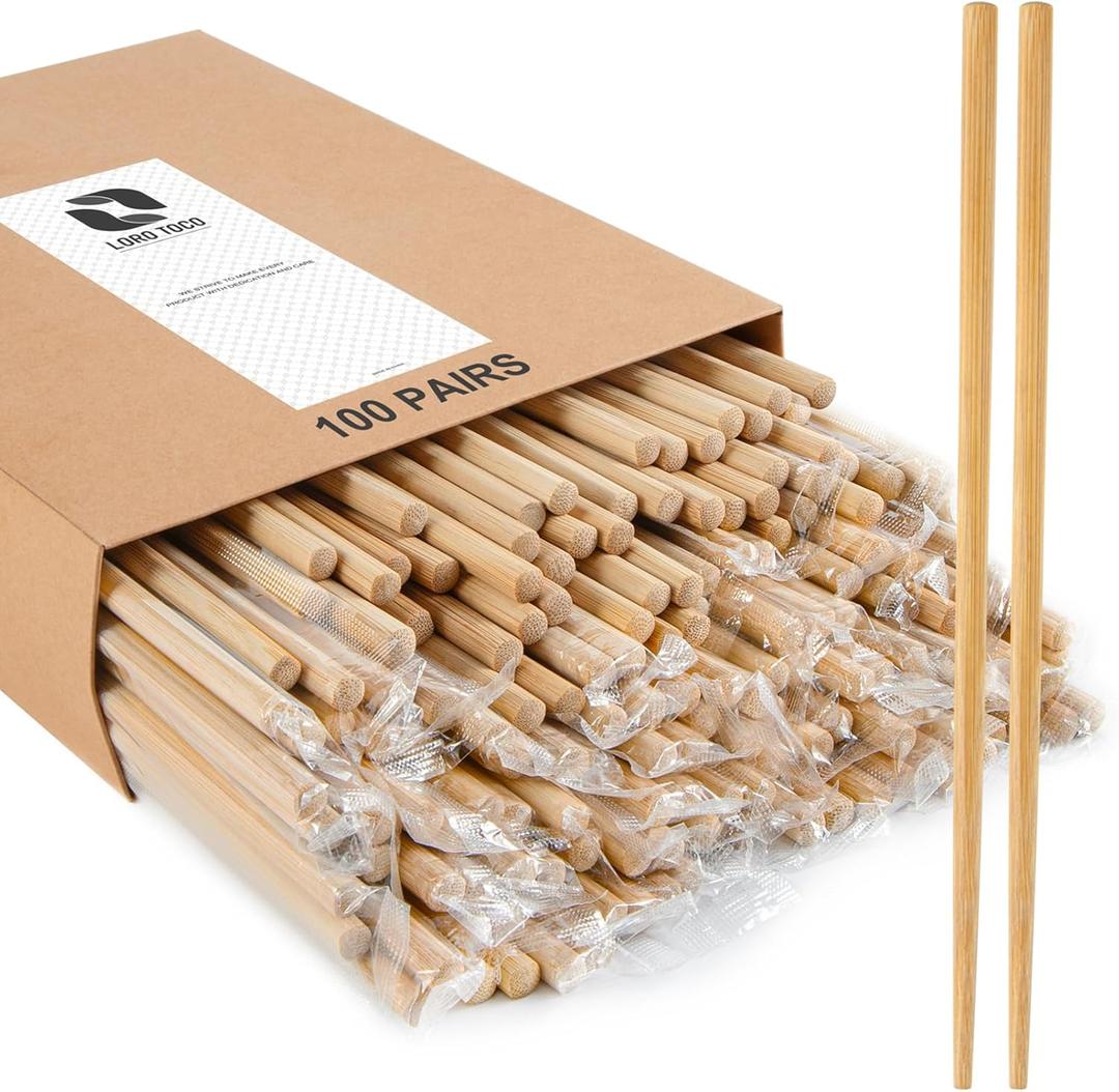 100Pairs Bamboo Chopsticks Disposable | Individually Wrapped | Bulk | Separated | Round | Premium Quality-9.45in)