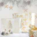 UNIQOOO 12PCS Assorted Metallic Gold Bags, Size L 12.5'' M 9'', Gilded Xmas Tree Gift Wrap Bags, Golden Mistletoe Paper Favor Bag Gift Packaging For Thanksgiving Holiday New Year Party