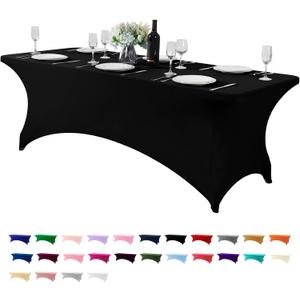 Spandex Table Cover for 8FT or 4ft or 6ft Table Universal Fitted Stretch Tablecloth for Party, Banquet, Wedding and Events-Black