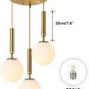KCO 3-Light Milk Glass Globe Cluster Pendant Lighting Brass Gold Chandelier