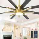 72 inch Large Ceiling Fans with Lights and Remote，Indoor/Outdoor Modern Ceiling Fan for Living Room Patio，6 Speed Reversible，8 Blades and 9 Lights，3 CCT，Black Gold