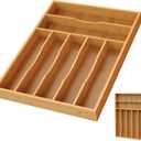 Bamboo Silverware Organizer, Bamboo Kitchen Drawer Cutlery Organizer, Utensil Holder, Flatware Organizer Tray (15.8"x11.7"x1.6")