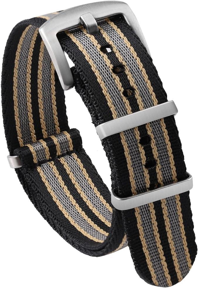 watchdives Nylon Watch Band 18mm 20mm 22mm Multicolor Replacement Watch Straps for Men Women (Black Yellow Gray, 18mm)