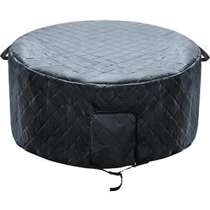 Insulated Inflatable Hot Tub Cover Round Full Coverage Hot Tub Thermal Cover Cap Dustproof Outdoor Energy Saving Spa Covers with Zipper Door and Adjustable Strap for Keeping Warm (Black, 73"D x 28"H)