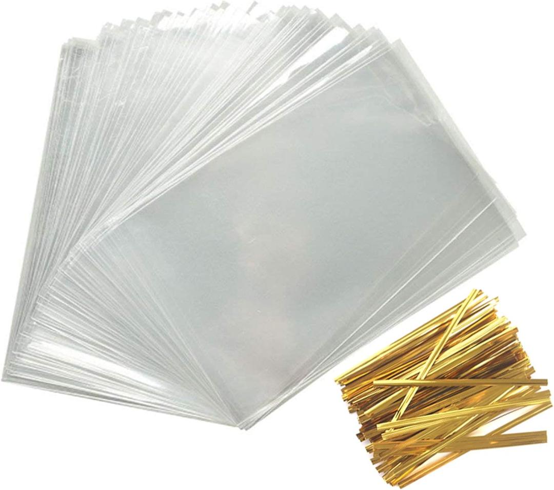 200 Pcs 3.6" x 6" Small Clear Bags Cello Candy Bags with Twist Ties for Cookie Treats Wedding Baby Shower Valentine Birthday Party Favors