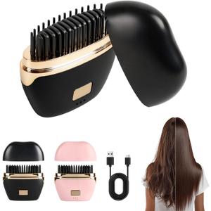Mini Hair Straightener,Rechargeable Wireless Portable Hair Straightener Brush,Fast Heating Hot Comb3-Speed Temperature ControlAnti Scald Shell, Lightweight and Portable for Home Travel Gift (Black)