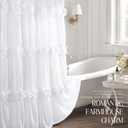 White Ruffle Shower Curtain with Handmade Bow Tie, Linen Vintage Farmhouse Shower Curtain for Bathroom, 72" W x 72" H