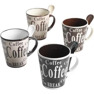 Mr. Coffee Bareggio Mug and Spoon Set, Caf Americano, 8-Piece Mug and Spoon Set (14oz)