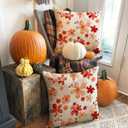RABUSOFA Fall Throw Pillow Covers 18x18 Inch Set of 2,Autumn Floral Decor Thanksgiving Harvest Farmhouse Cushion Case Decoration for Home Sofa Couch (Orange, 18" x 18")
