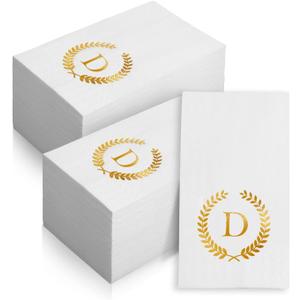 200 Pack Monogrammed Disposable Napkins Gold Foil Letter D Guest Napkins Initial Disposable Hand Paper Towels for Wedding Engagement Baby Shower Party Home Kitchen Bathroom Dinner Decorative Towels