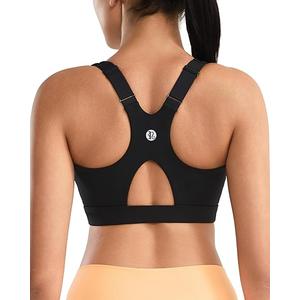 RUNNING GIRL Sports Bra for Women High Support, Molded Cup High Impact Sports Bras for Women with Sewn in Pads, L Black