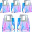 GcFoir 5 Pcs Reusable Holographic Small Gift Bags with Handle 8.3''x8''x4'' Iridescent Bachelorette Party Favor Bags Clear PVC Tote Goodie Bags for Shopping, Picnic, Baby Shower, Wedding, Holidays