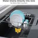 Apartment RV Small Dish Drainer Drying Rack Over The Sink In Stainless Steel for Narrow Kitchen, Counter Space Saving Compact Expandable Metal Plate Dryer Strainer, Modern Above Wire Drain Holder