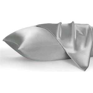 Bedsure Satin Pillowcases, Similar to Silk Pillow Cases Queen Size Set of 2, Cooling Pillow Case for Hot Sleepers with Envelope Closure, Gifts for Women Men, Silver Grey, 20x30 Inches (Queen (20" x 30"), 01 - Silver Grey)
