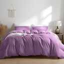 PURPLE  Duvet Cover Set 100% Washed Cotton Linen Feel Super Soft Comfortable Chic Lightweight 3 PCs Home Bedding Set Solid Desert Rose Cal King