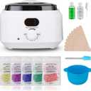 Wax Warmer Pot with 5 Bag Hard Wax Beads, Wax Kit Digital Hair Removal Waxing Kit for Women & Men, HotWax Melt Warmer Kit for Full Body, Legs, Face, Bikini,Sensitive skin, White