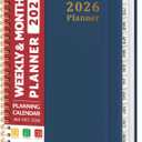 2026 Planner, Weekly and Monthly Calendar Planner, January 2026 - December 2026, Hardcover 2026 Calendar Book with Tabs For Women & Men, Inner Pocket, Spiral Bound, Perfect for Office Home School Supplies - A5 (6.3" x 8.5"), Navy