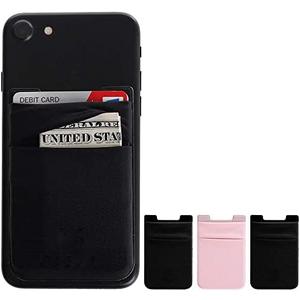 Cell Phone Stick on Wallet, Credit Card & Business Card & Id Holder (3 Packs) Compatible with iPhone, Android and Most Smartphones (Black+Black+Pink) Pack of 5