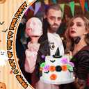 Geelin 38 Pcs Witch Theme Party Supplies Pink and Green Witch Hat Birthday Cake Topper Halloween Mini Broom and Artificial Rose Head Bat Bow Cake Decorations for Women(Bat)