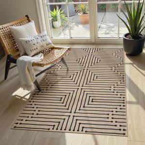 Lahome Boho 3x5 Washable Rugs for Entry, Easy Jute Indoor Outdoor Porch Rugs, Maze Lines Modern Throw Rug Non Slip Stain Resistant Door Mat for Bedroom Living Room Deck