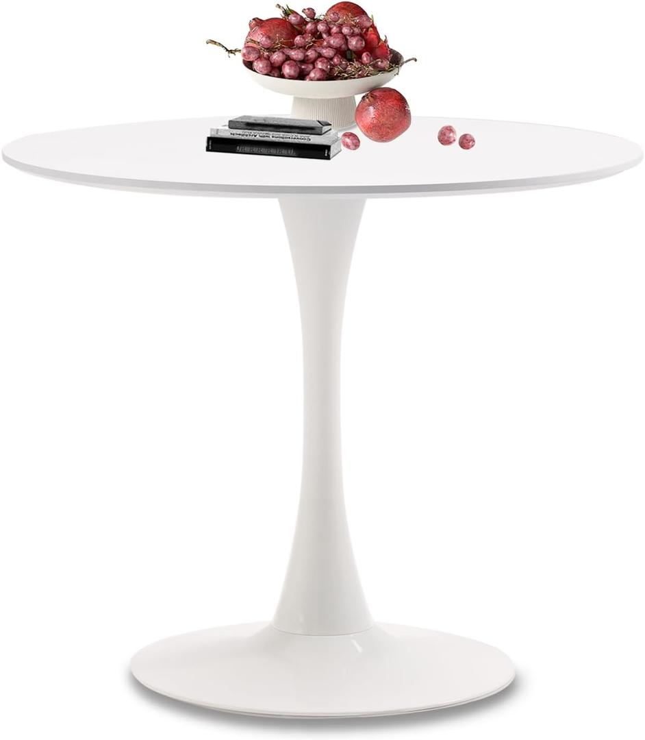 White Round Dining Room Table, 31.5" Tulip Table Round Kitchen Dining Table for 2-4 People, with 0.7" MDF Tables Top and Metal Pedestal Base Dinner Tables for Cafe, Home, Dining Room