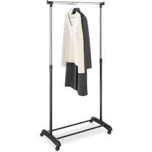 Whitmor Adjustable Garment Rack with Wheels, Rolling Clothes Rack for Hanging Clothes, Heavy Duty Single Rail Clothing Rack, Portable Hanging Rack for Bedroom, Laundry Room, Black & Silver