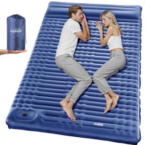 Elegear Double Sleeping Pad - 4" Ultra-Thick Self Inflating Camping Mat for 2 Persons with Built-in Pillow and Foot Pump (Full, Blue)