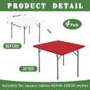 4 Pack 48 x 48 Inches Square Fitted Outdoor Tablecloth for Card Table Elastic Waterproof Stretch Washable Patio Folding Picnic Table Cover Spandex Tablecloth for Camping Banquet and Parties (Red)