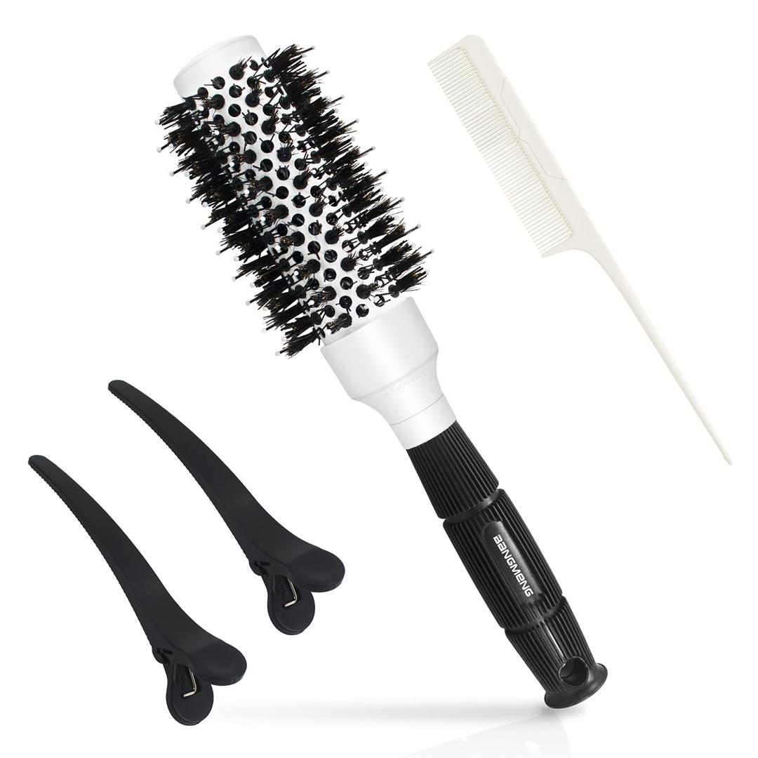 Round Brush For Blow Drying, Nano Tech Thermal Ceramic Ionic, Ball Tip Round Barrel Hair Brushes For Styling, 2 Clips and 1 Comb Included (2.54 inch with Bristles & Barrel 1.3 inch)