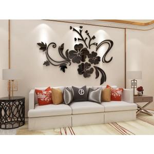 Wall Stickers 3D Flower Pattern - Family Wall Decals Living Room Wall Decor Sticker for Walls Decor Living Room Home Decorations Room Decor for Office Sofa Bedroom Decals (Black S:90cm * 120cm) (S:35*47 inch)