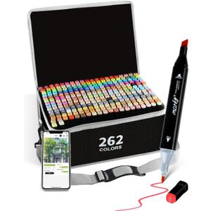 Brled 262 Colors Alcohol Markers with Free App, Chisel & Fine Tip Alcohol-Based Marker Set for Adults, Dual Tip Artist Markers for Drawing, Coloring Illustration, Painting and Great Gift Idea