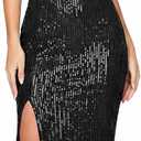  Womens Halter Neck Sequin Backless Evening Dress High Slit Maxi Sparkling Formal Party Bodycon Dress, Black-M