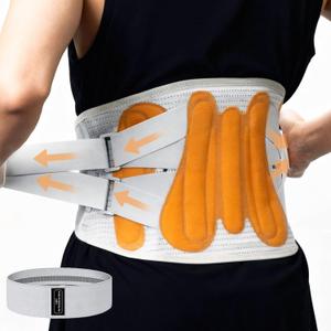 Back Brace with Resistance Bands Set  Adjustable Back Brace for Lower Back Pain Relief, Breathable Lumbar Support Belt for Men & Women, Relieves Herniated Disc,Sciatica,Scoliosis (Large)