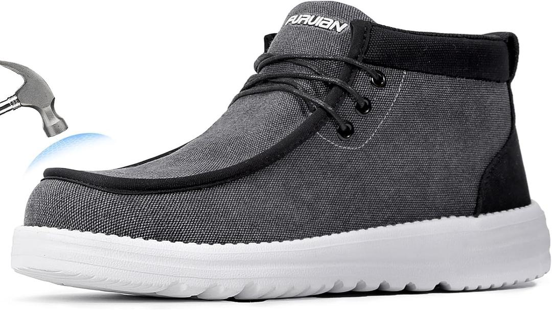 Furuian Steel Toe Shoes for Men High-top Safety Shoes Steel Toe Work Boots for Men Lightweight Canvas Safety Work Loafers Zapatos De Seguridad para Hombres (7, Grey)