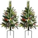 2 Pack Outdoor Christmas Trees for PorchLighted Artificial Christmas Urn Fillers, Battery-Powered LED Lights, Tripod Stakes for Holiday Porch Decorations on Porches, Patios,urn filler,and Flower Beds