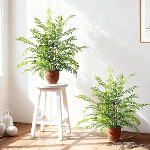 2 Pack Artificial Fern Plants in Pots Artificial Boston Ferns Potted Plants Faux Fern Bush Plant Shrubs Greenery for Outdoor Indoor Porch Patio Farmhouse Garden Living Room Office Table Decor (Type 5)