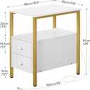 HOOBRO End Table with Charging Station, Narrow Side Table with 2 Drawer & USB Port & Power Outlets, Nightstand for Small Spaces, Stable and Sturdy, for Living Room, Bedroom, Gold and White DW541BZ01, 11.8L x 18.9W x 24H