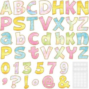 Harloon 216 Pcs Watercolor Bulletin Board Letter 4 Inch Colorful Poster Board Letter Cutout Alphabet Number Punctuation Symbols Combo Set with Adhesive for Classroom Wall Kindergarten Decor